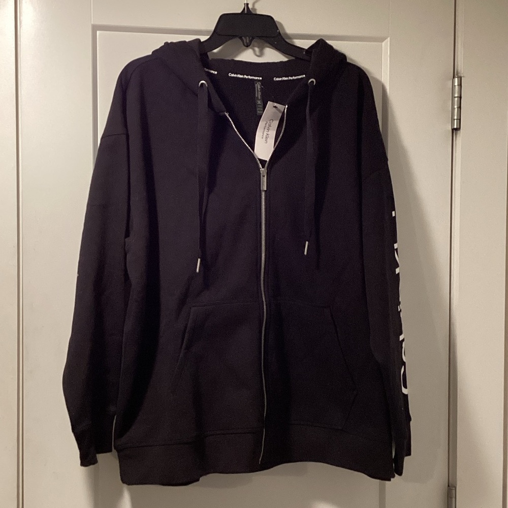 Calvin Klein Performance Womens 1X Hoodie Zip Jacket Black PFRX4492 NWT